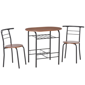 MDF 2-Seater Bar Stool and Table Set w/ Bottle Storage Shelf Wood Tone