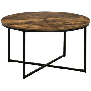 Industrial Round Side Table with Metal Frame, Large Tabletop, Rustic Brown