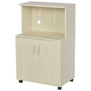 Kitchen Pantry Cupboard W/Rolling Wheels, 97H x 60.4W x 40.3Dcm, Oak