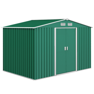 Metal 9x6 ft Garden Shed Storage Door Roof Building Container-Green
