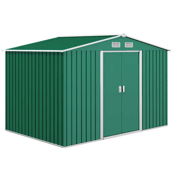 Metal 9x6 ft Garden Shed Storage Door Roof Building Container-Green