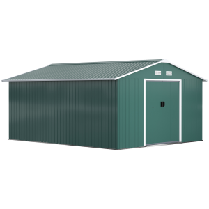 13ft x 11ft Outdoor Roofed Metal Storage Shed Foundation Vent & Doors Green