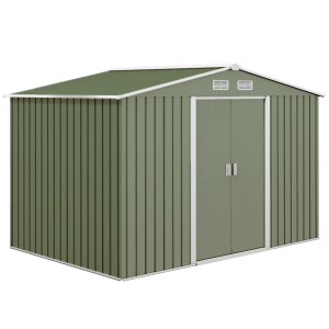 9 x 6FT Garden Metal Storage Shed Tool Box Foundation Vent & Doors Green