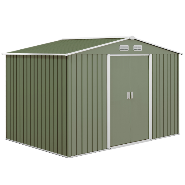 9 x 6FT Garden Metal Storage Shed Tool Box Foundation Vent & Doors Green