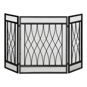 3-Panel Folding Fireplace Screen Metal Mesh Fire Spark Guard Black