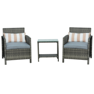Outsunny 2-Seater PE Rattan Side Table & Armchair Set w/ Pillows Grey