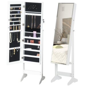 MDF Freestanding Glass Mirror Jewellery Cabinet White