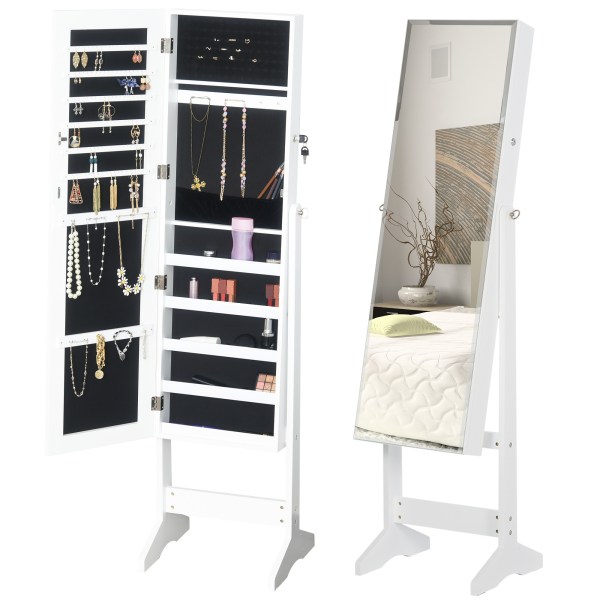 MDF Freestanding Glass Mirror Jewellery Cabinet White