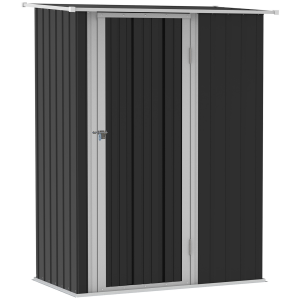 Garden Storage Shed, Sloped Roof, Lockable Door Grey, 142 x 84 x 189cm