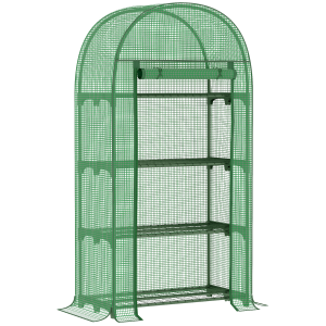 80x49x160cm Mini Greenhouse with Storage Shelf, Roll-Up ZipDoorPE Cover, Green