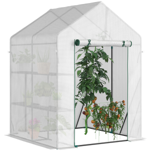 Greenhouse for Outdoor, Gardening 2 Tier Shelf, PE Cover, 143x143x195cm, Green