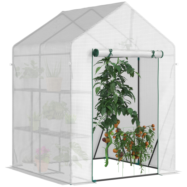 Greenhouse for Outdoor, Gardening 2 Tier Shelf, PE Cover, 143x143x195cm, Green
