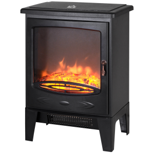 Electric Heater Freestanding Fireplace Artificial Flame Tempered Glass Casing