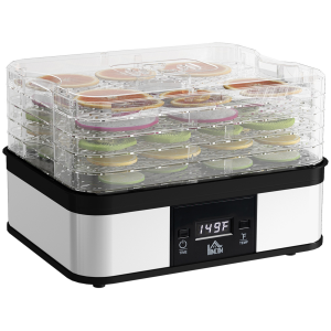 5 Tier Food Dehydrator 245W Stainless Steel Food Dryer Machine Timer LCD Silver