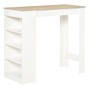 HOMCOM Bar Table Coffee Table Kitchen Dining Table with 4-Tier Shelf Natural