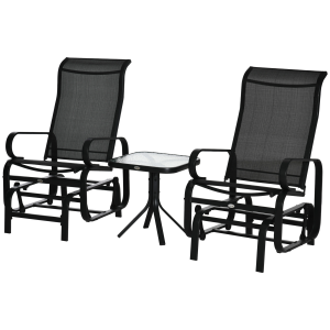 3 PCs Gliding Rocking Chair With Tea Table Smooth Rockers Sling Seat