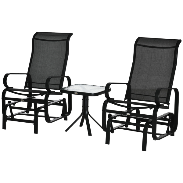 3 PCs Gliding Rocking Chair With Tea Table Smooth Rockers Sling Seat