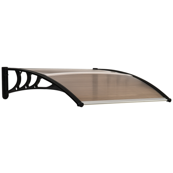 75 L x 120 W x 23 H cm Brown Polycarbonate Curved Awning w/ Black Bracket