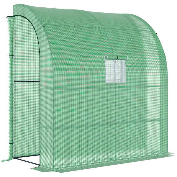 Walk-In Lean to Wall Greenhouse Window&Door 200Lx 100W x 215Hcm Green Outsunny