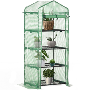 Mini Greenhouse 4-Tier Portable Plant House Shed w/ PE Cover, Green Outsunny