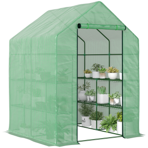 Walk in Garden Greenhouse Outdoor Grow House Shelves, 143x138x190cm Outsunny