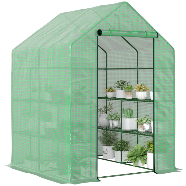 Walk in Garden Greenhouse Outdoor Grow House Shelves, 143x138x190cm Outsunny