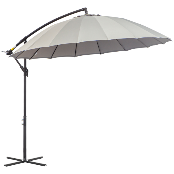 3(m) Cantilever Shanghai Parasol w/ Crank Handle, Cross Base, Grey Outsunny