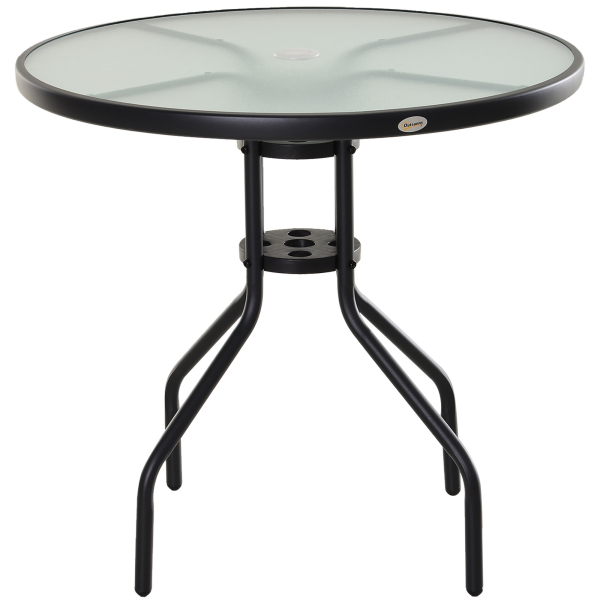 80cm Outdoor Round Dining Table Garden Patio Tempered Glass Top w/ Parasol Hole