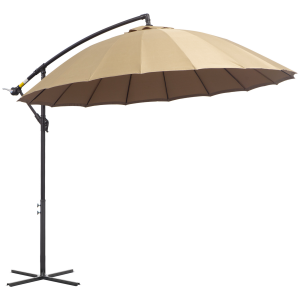 3(m) Cantilever Shanghai Parasol w/ Crank Handle, Cross Base, Khaki Outsunny