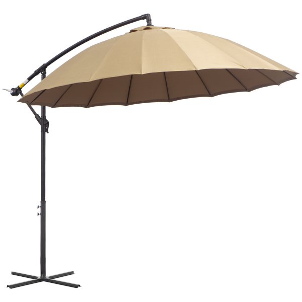 3(m) Cantilever Shanghai Parasol w/ Crank Handle, Cross Base, Khaki Outsunny