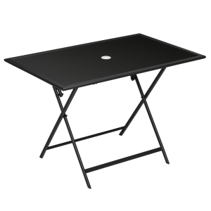 Folding Outdoor Table for 6, Rectangle Glass Top with Parasol Hole 110x70x70cm