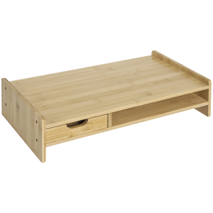 Monitor Riser Laptop PC Plinth Stand Desktop Organiser W/ Drawer Bamboo