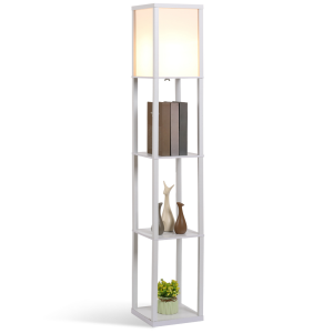 4-Tier Floor Lamp, Floor Light with Storage Shelf, White 3-Tier