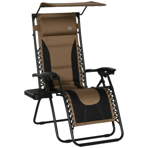 Zero Gravity Lounger Chair, Reclining Patio Chair Shade Cover, Brown