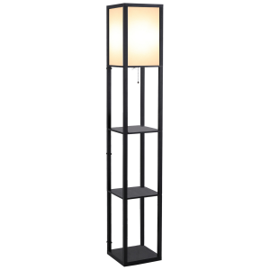 Shelf Floor Lamp, 4-tier Open Shelves, 26L x 26W x 160Hcm-Black/White
