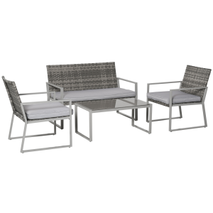 4-Piece Outdoor Garden Rattan Seating Furniture Set Grey