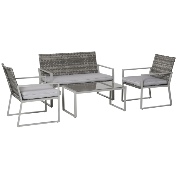 4-Piece Outdoor Garden Rattan Seating Furniture Set Grey