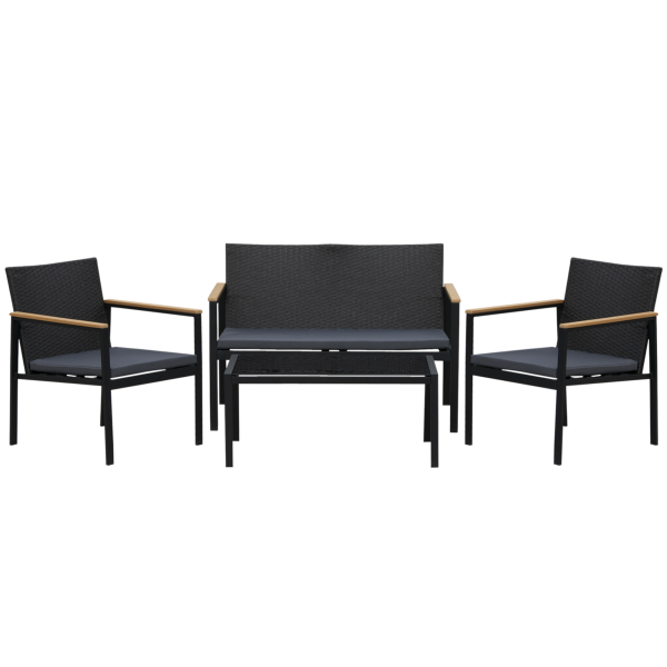4-Seater Outdoor PE Rattan Table and Chairs Set Black