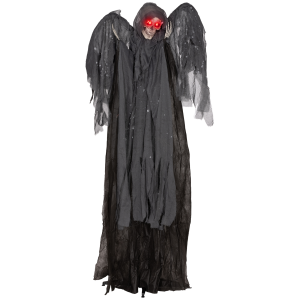 HOMCOM Winged Grim Reaper Animatronic Prop w/ Light Up Eyes, for Haunted House