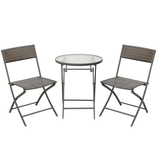 3pc Wicker Rattan Bistro Set-Brown