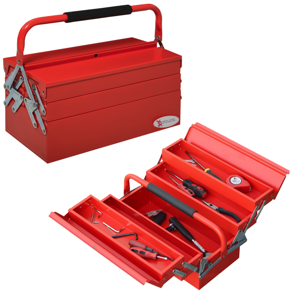 Metal Tool Box 3 Tier 5 Tray Professional Toolbox, 45x22.5x34.5cm, Red