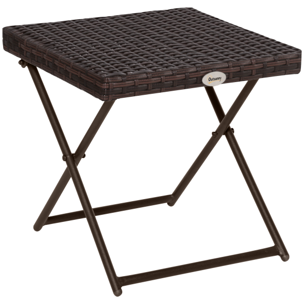 Folding Square Rattan Coffee Table Bistro Balcony Garden Steel Outdoor