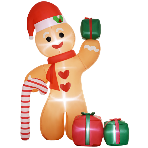 Outsunny 8FT Christmas Blow Up Gingerbread Man with Candy Cane for Party