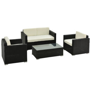 4 Pieces Rattan Sofa Set, Steel-Black