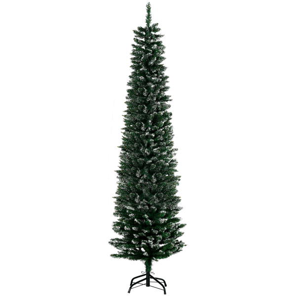 6.5FT Artificial Snow Dipped Christmas Tree Pencil Foldable Black Stand Green