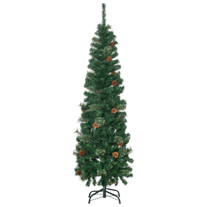5.5FT Artificial Slim Christmas Tree Holiday Home Decor with Pine Cones HOMCOM