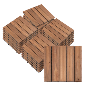 27 Pcs Floor Tiles Interlocking Solid Wood DIY Deck Tiles Flooring