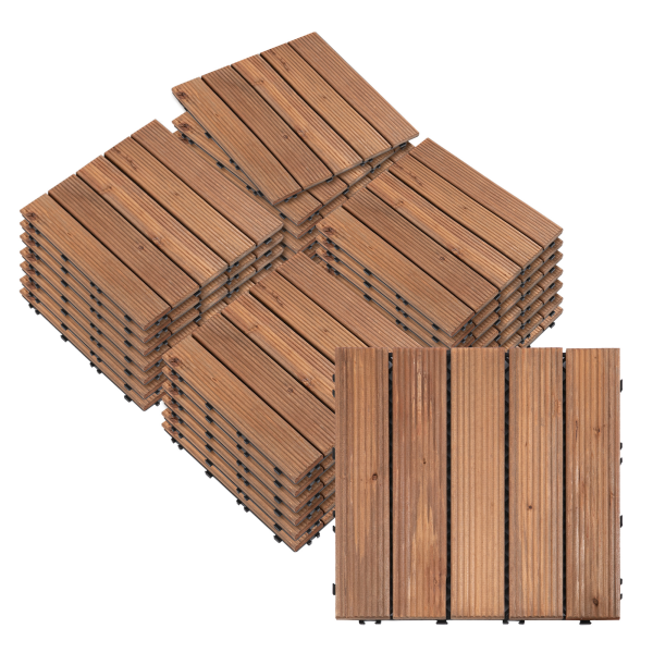 27 Pcs Floor Tiles Interlocking Solid Wood DIY Deck Tiles Flooring