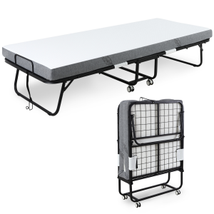 Folding Bed with 10cm Mattress, Portable Foldable Guest Bed Metal Frame