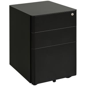 3 Draw Metal Filing Cabinet Lockable 4 Wheel Compact Under Desk Black Vinsetto